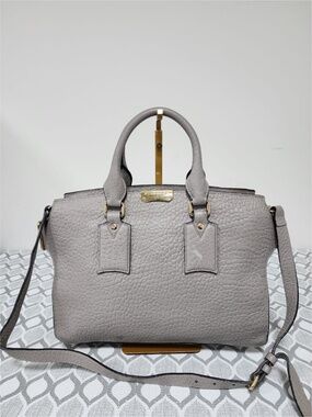 Authentic Burberry House Check Clifton Satchel Bag Grey